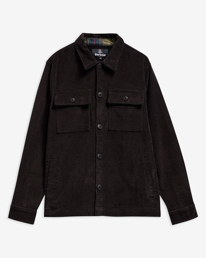Tartan Trimmed Cord Overshirt - Olive