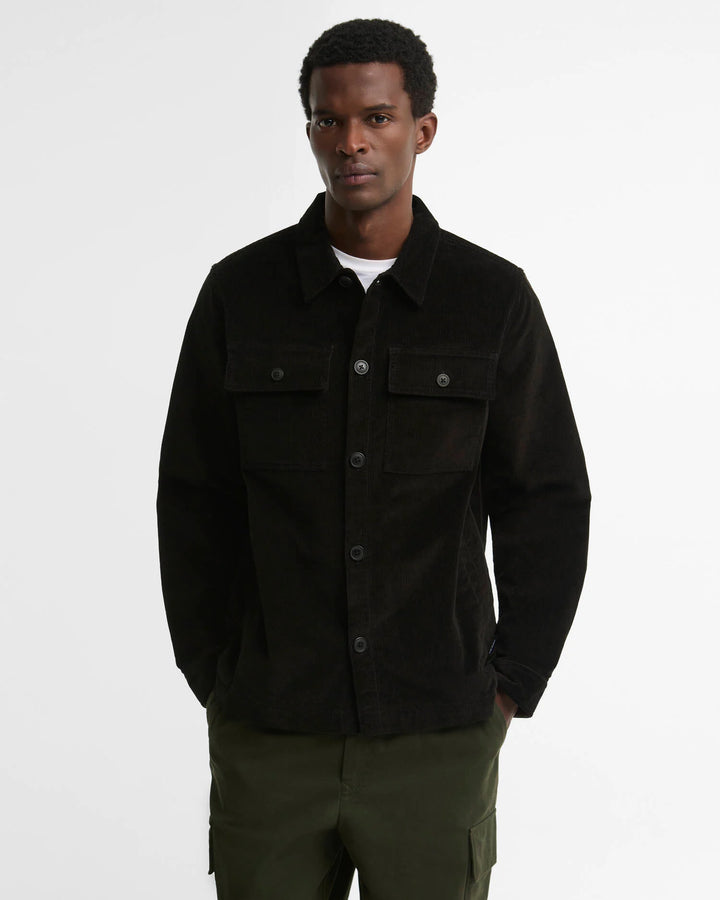 Tartan Trimmed Cord Overshirt - Olive