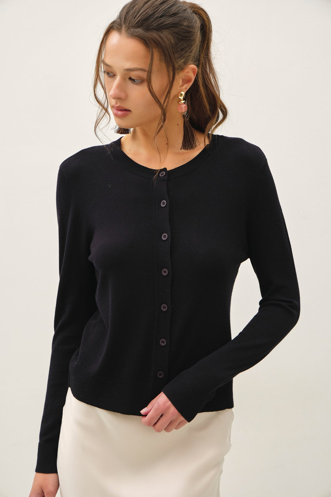 Basic Crewneck Cardigan Black