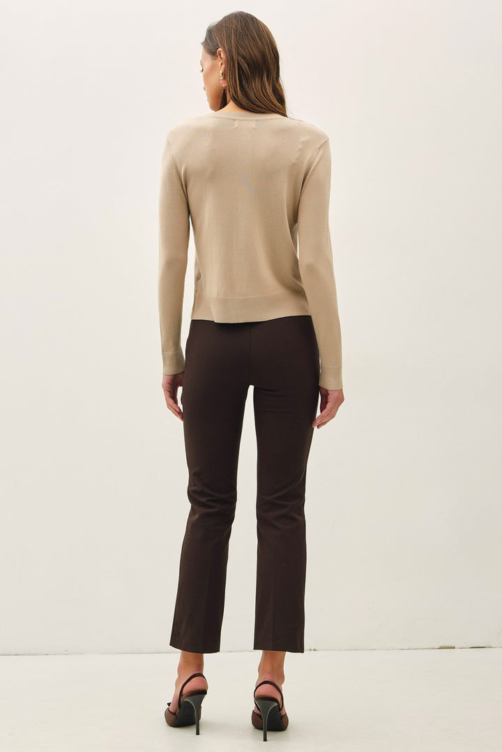 Basic Crewneck Cardigan Tan