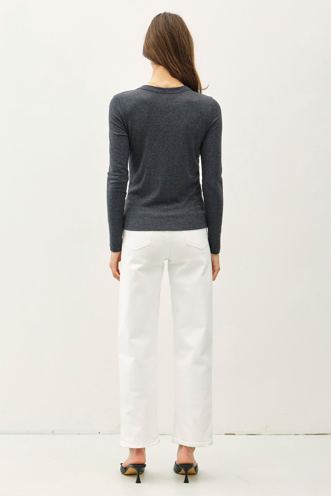 Basic L/S Knit Top - Heather Charcoal