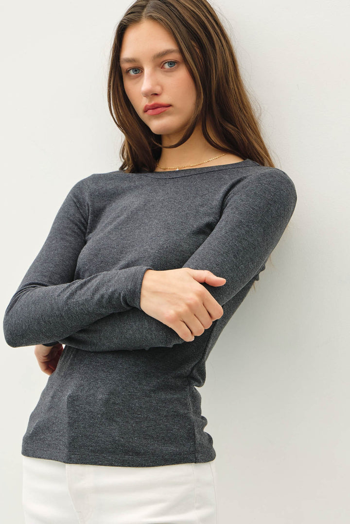 Basic L/S Knit Top - Heather Charcoal