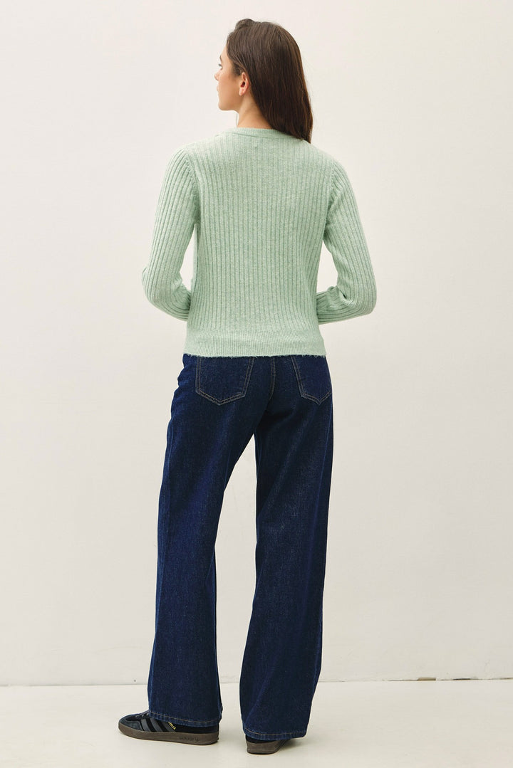 Ribbed Sweater Cardigan - Sage Green