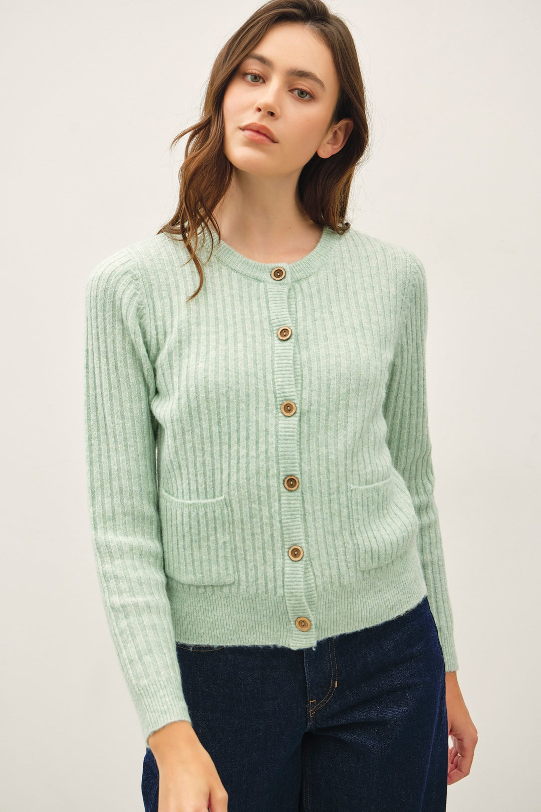 Ribbed Sweater Cardigan - Sage Green