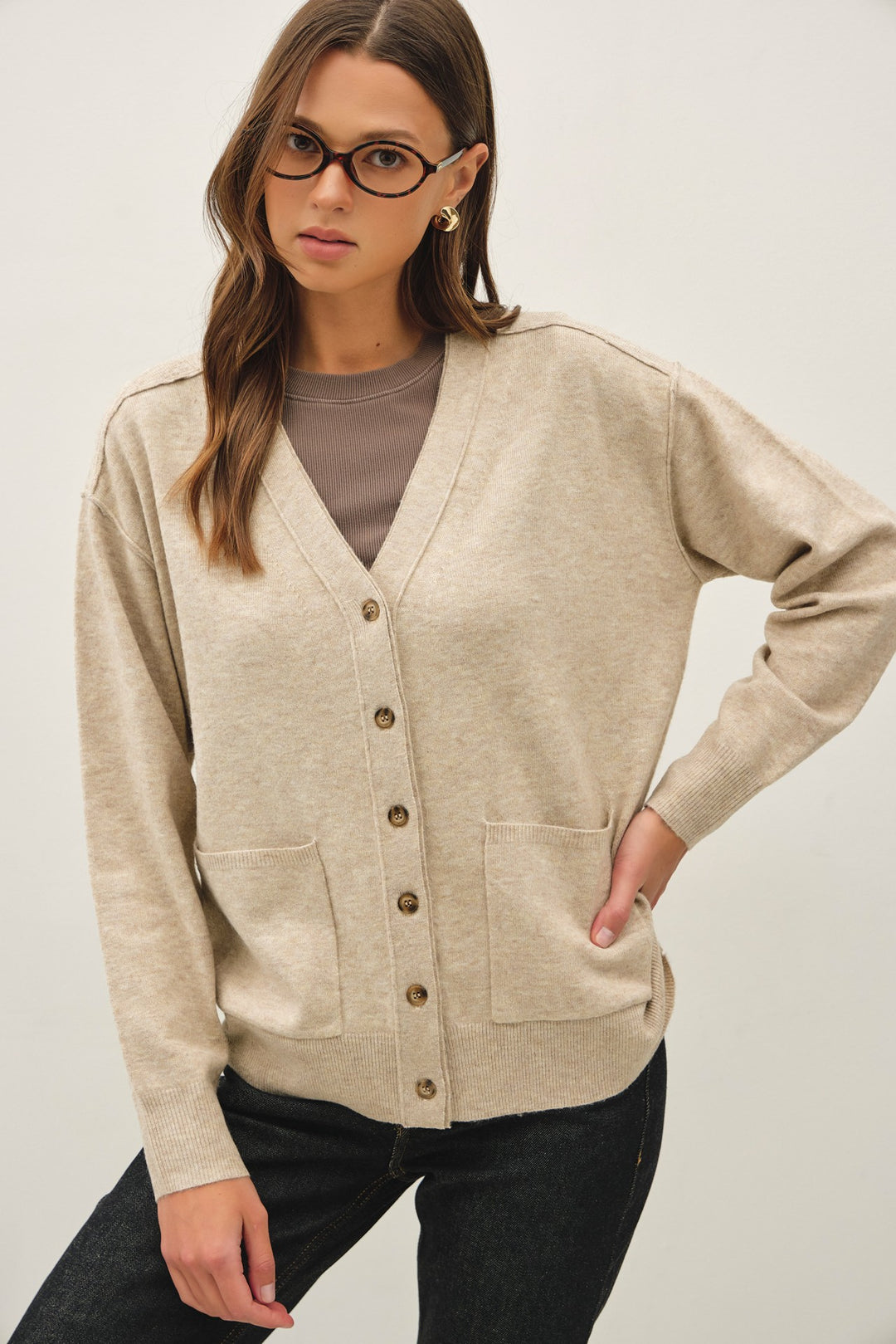 Varsity Style Cardigan - Oatmeal