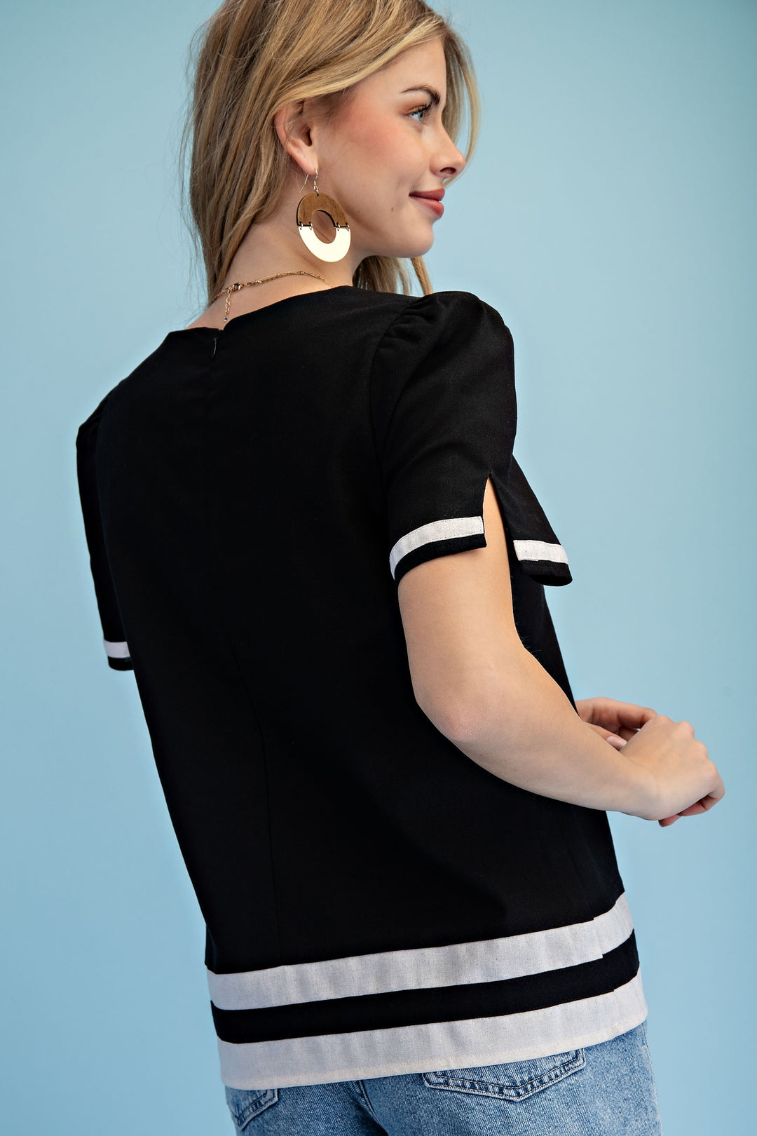 Black Linen Contrast Top