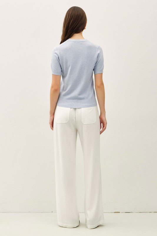 Sky Blue Lightweight Knit Short Sleeve Top