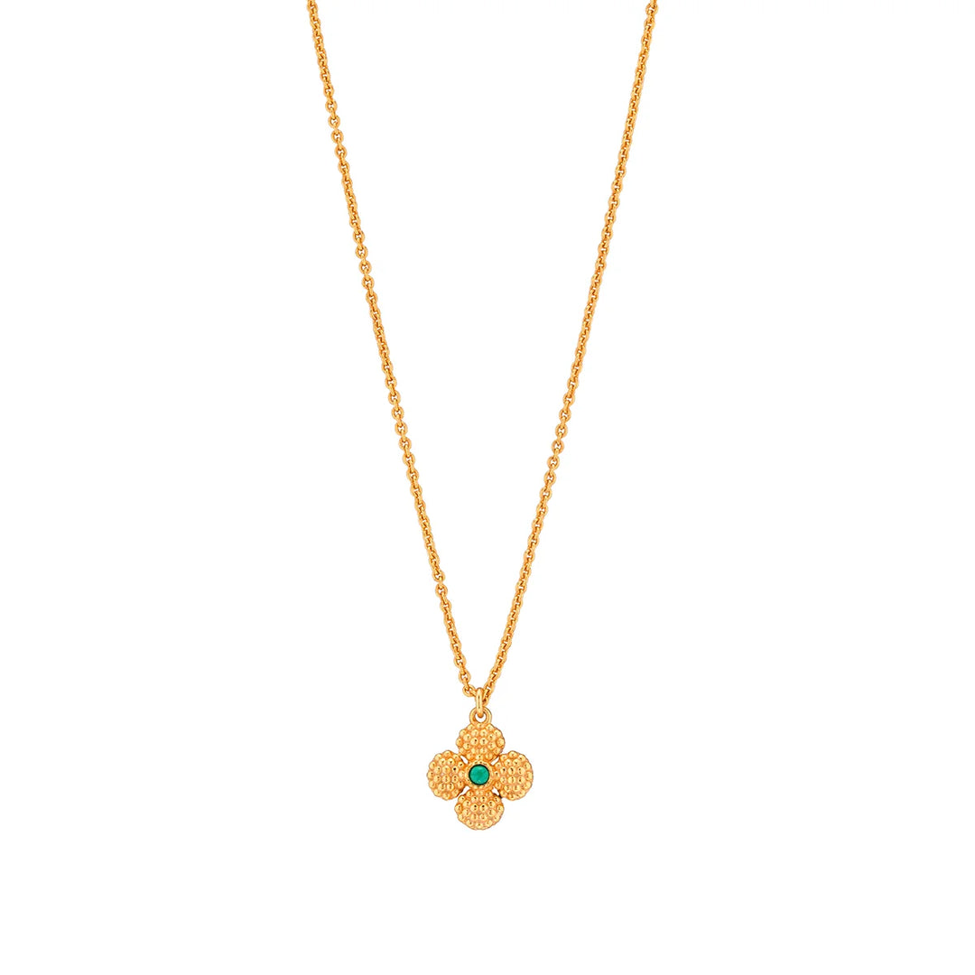 Berry Clover Malachite Double Sided Charm Necklace