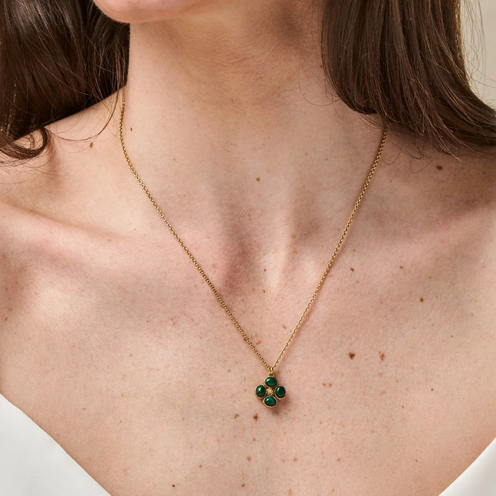 Berry Clover Malachite Double Sided Charm Necklace