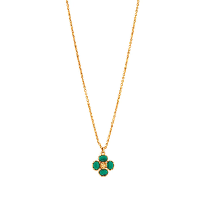 Berry Clover Malachite Double Sided Charm Necklace