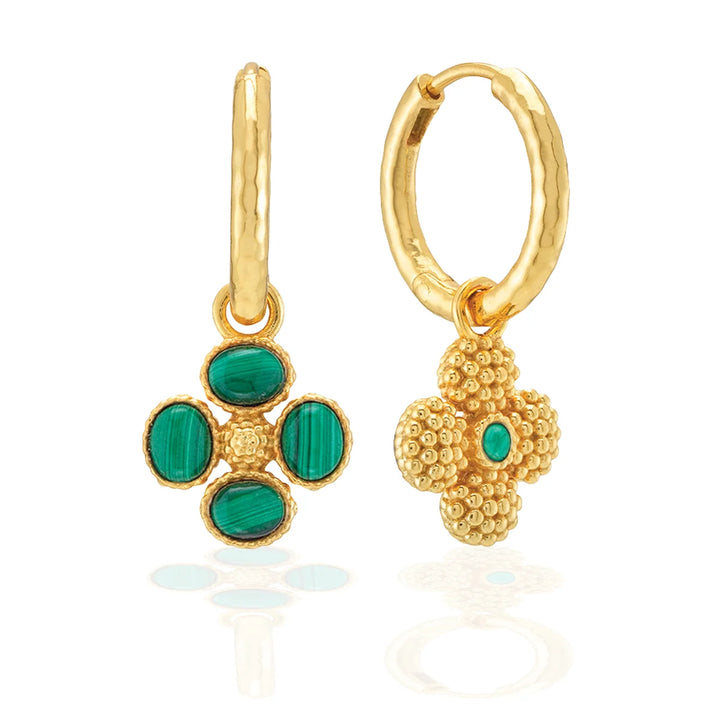Berry Clover Malachite Hoop Earrings