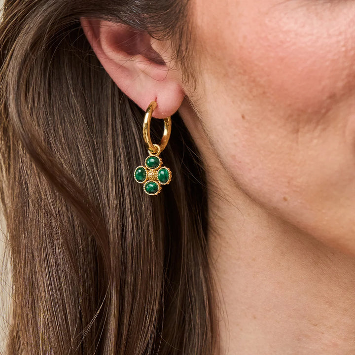 Berry Clover Malachite Hoop Earrings