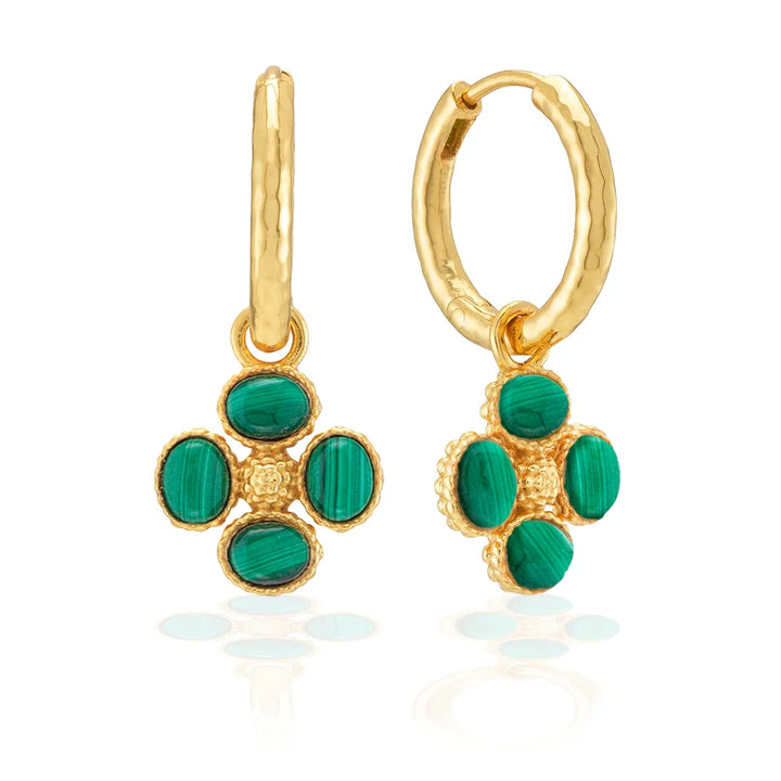 Berry Clover Malachite Hoop Earrings