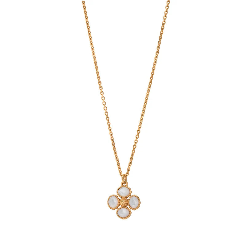 Berry Clover MOP Double Sided Charm Necklace