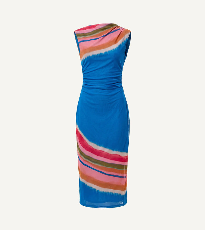 Carrie Midi Dress in Watercolor Stripe