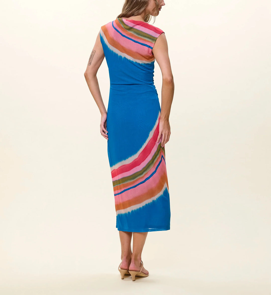 Carrie Midi Dress in Watercolor Stripe