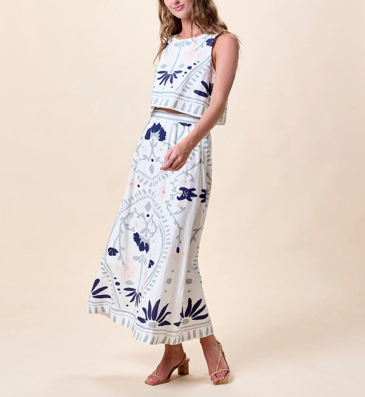 Juliet Ankle Skirt Liliana Blue Surf Print