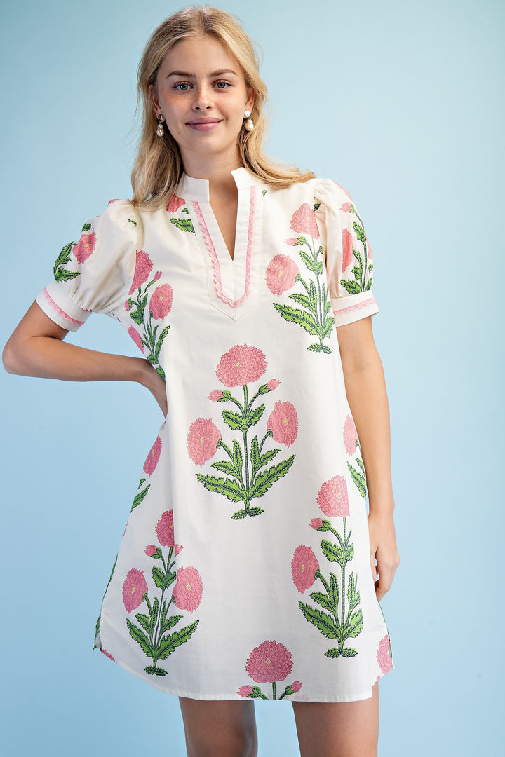 Collins Notch Neck Dress Pink Mix