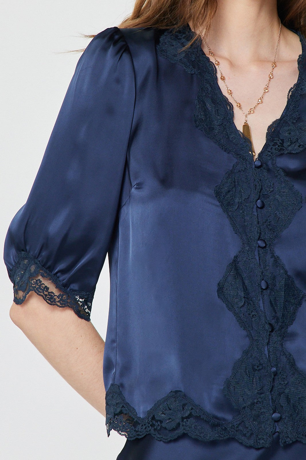 Angelica Satin Top Navy