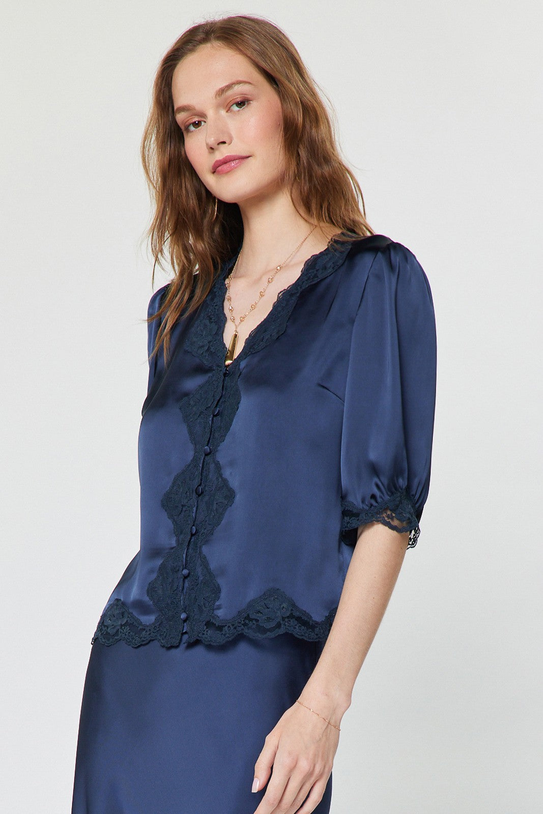 Angelica Satin Top Navy