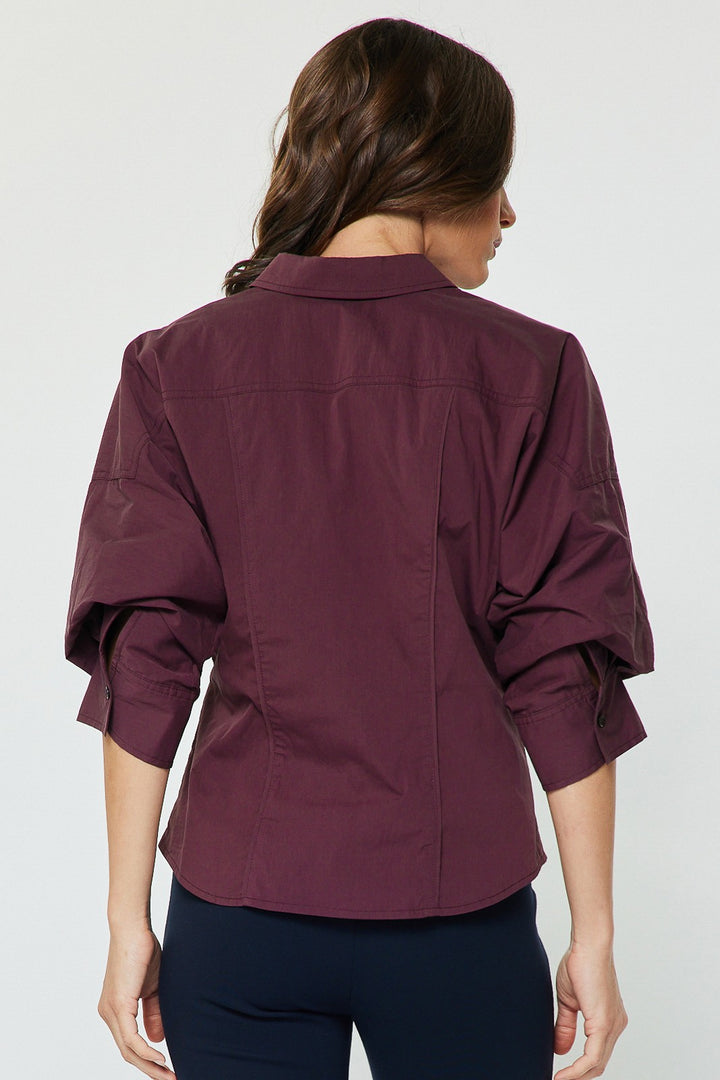 Ruched Sleeve Blouse - Bordeaux