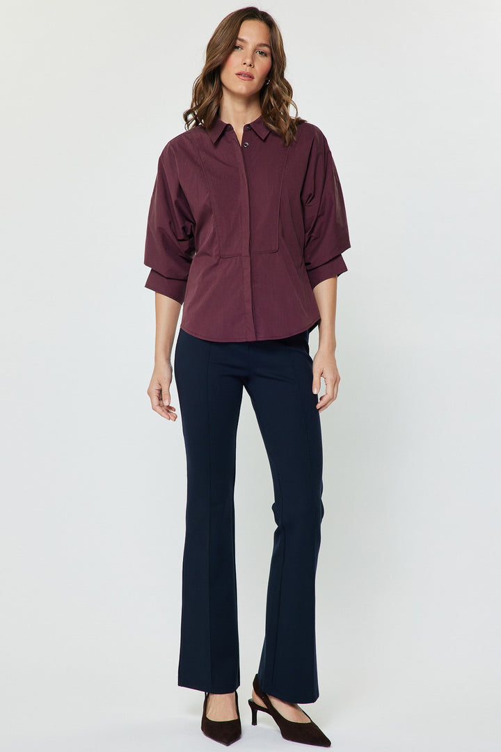 Ruched Sleeve Blouse - Bordeaux