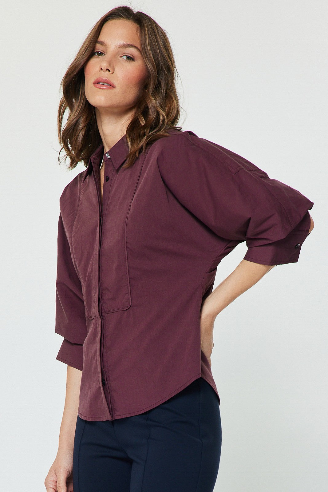 Ruched Sleeve Blouse - Bordeaux
