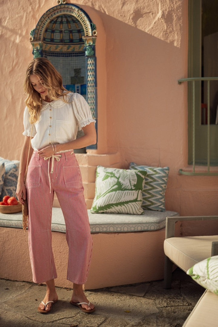 Summerhouse Stripe Barrel Pants in Red