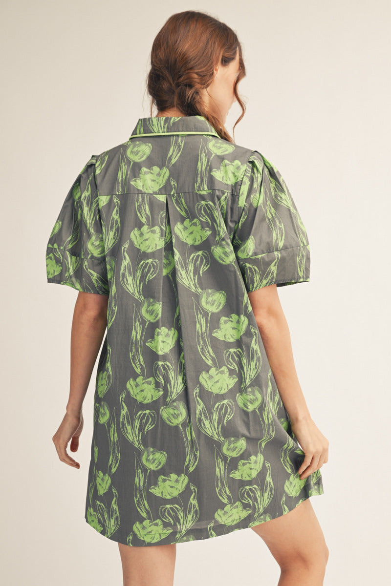 Dorian Floral Dress in Kale