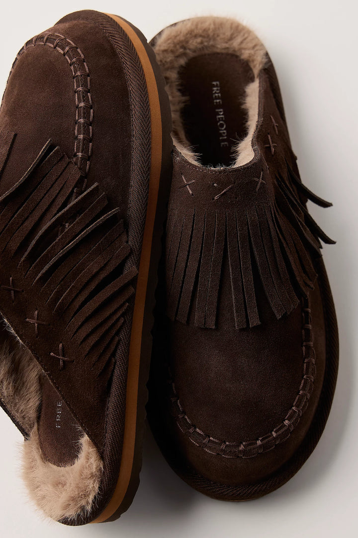 Fallon Fringe Mules - Choc