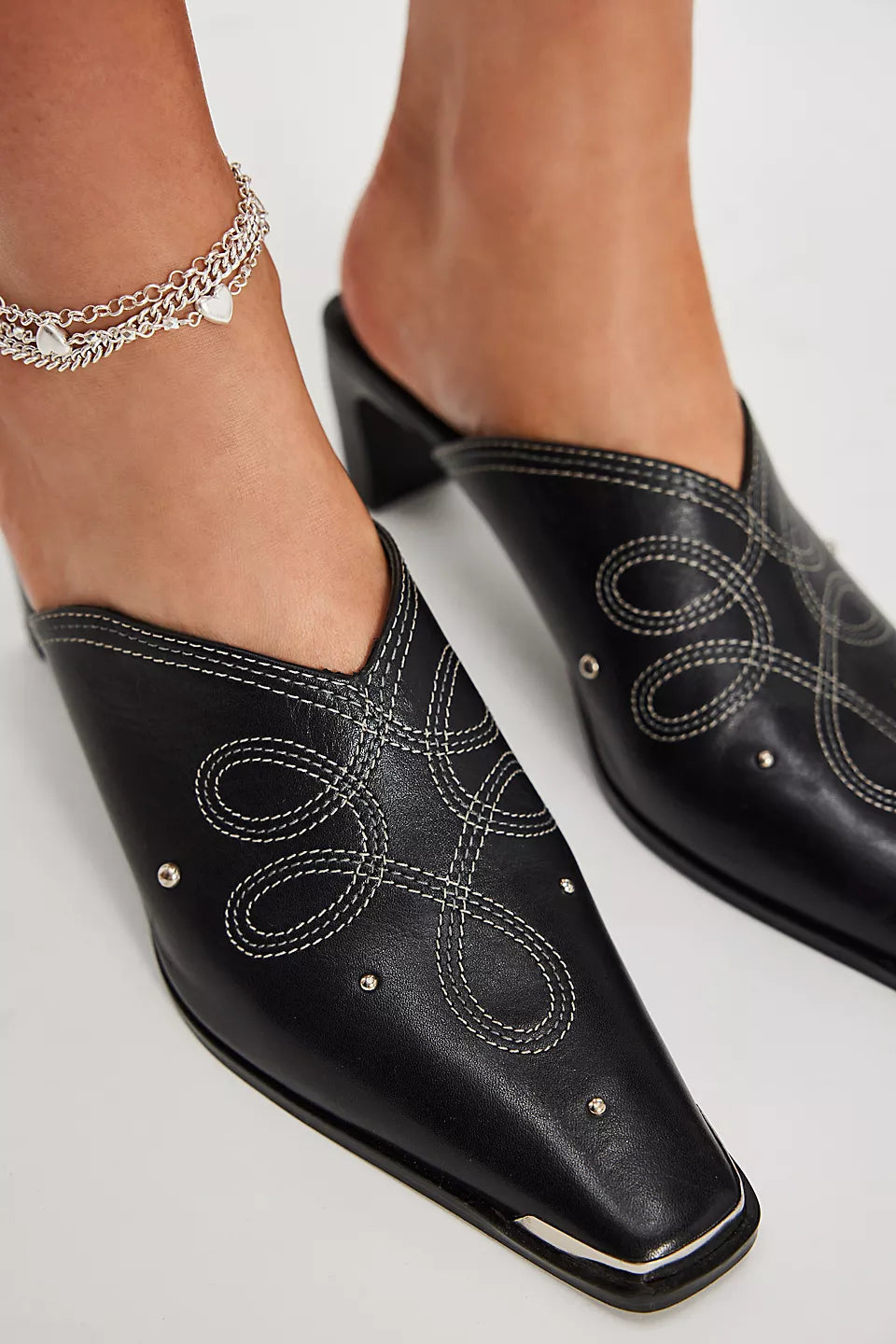 Roxi Metal Tip Mules - Black