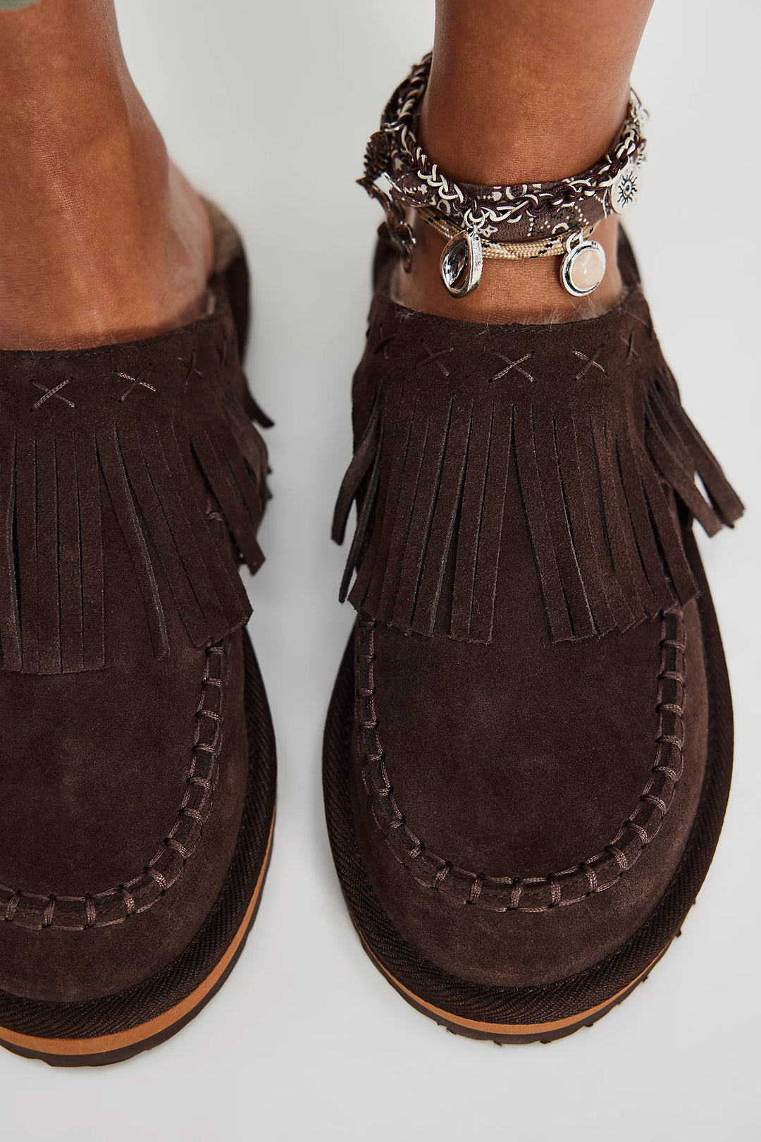 Fallon Fringe Mules - Choc