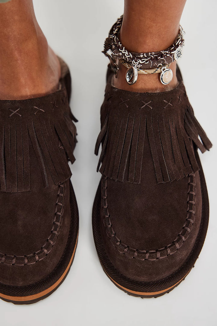 Fallon Fringe Mules - Choc