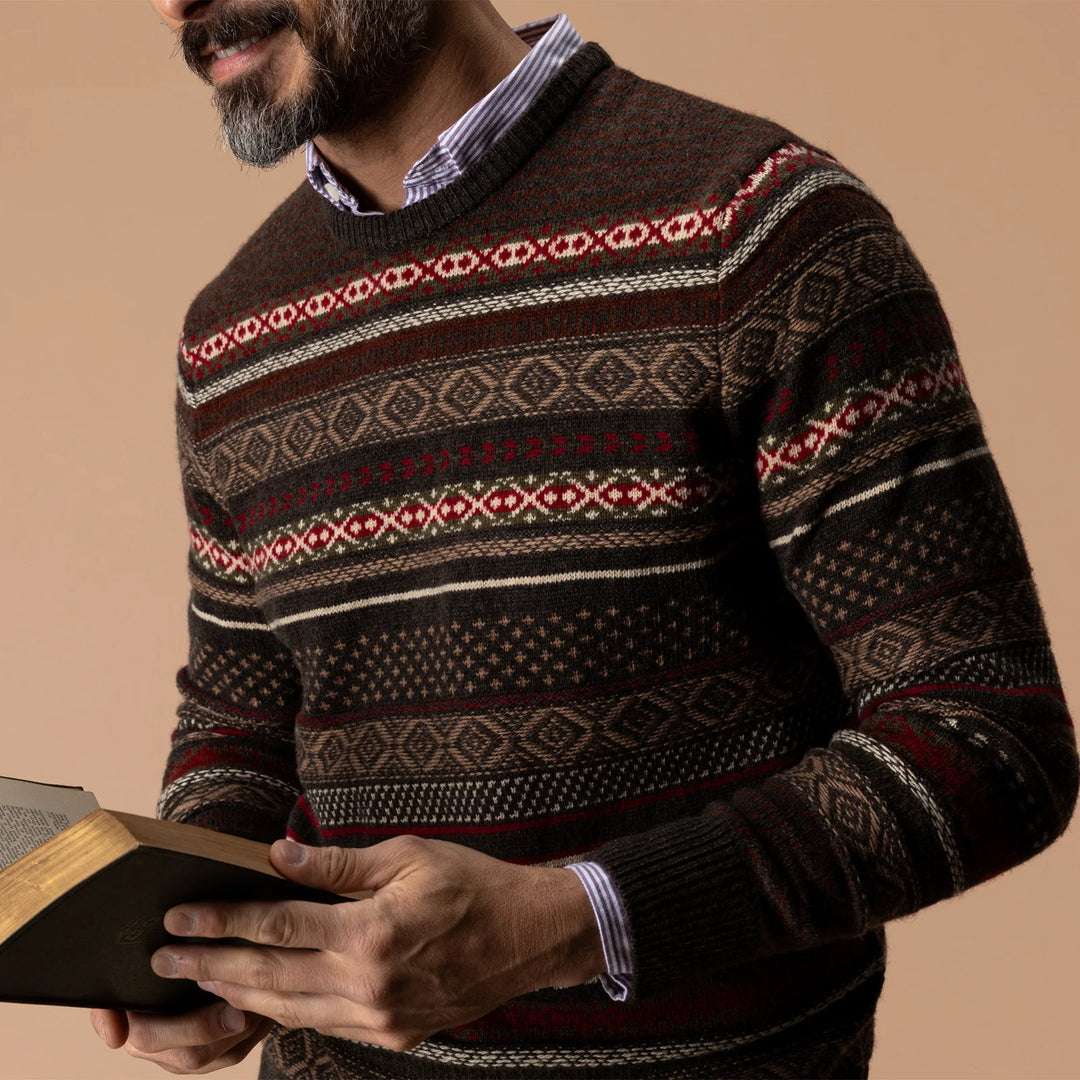 Birch Fair Isle Sweater – Espresso Brown Heather