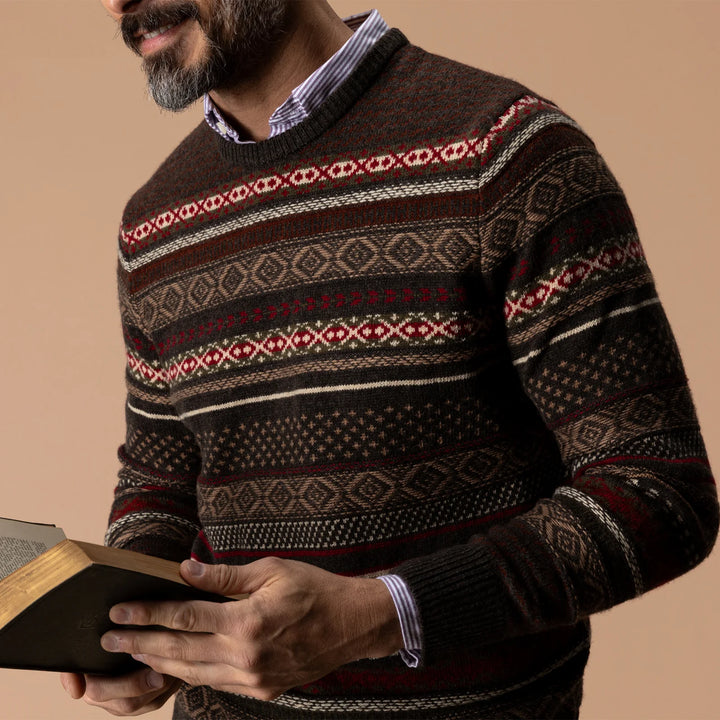 Birch Fair Isle Sweater – Espresso Brown Heather