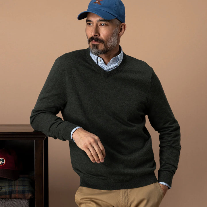 Buckley V-Neck Sweater - Dark Forest Green Heather