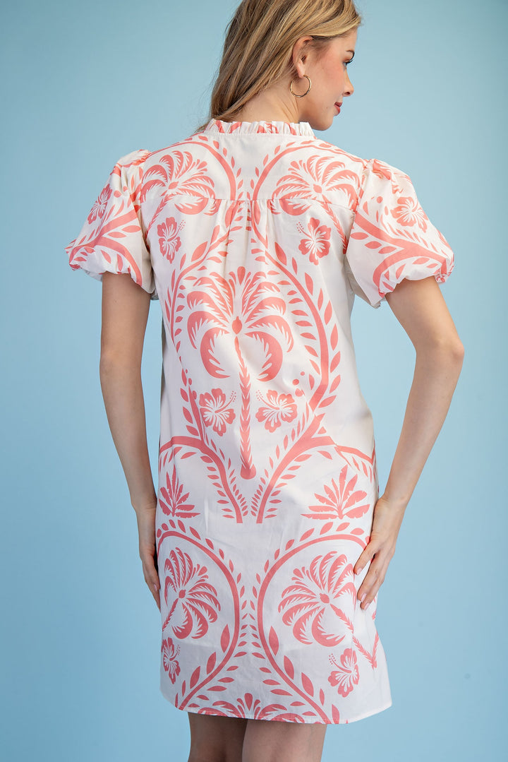 Elena Palm Hibiscus Dress Blush