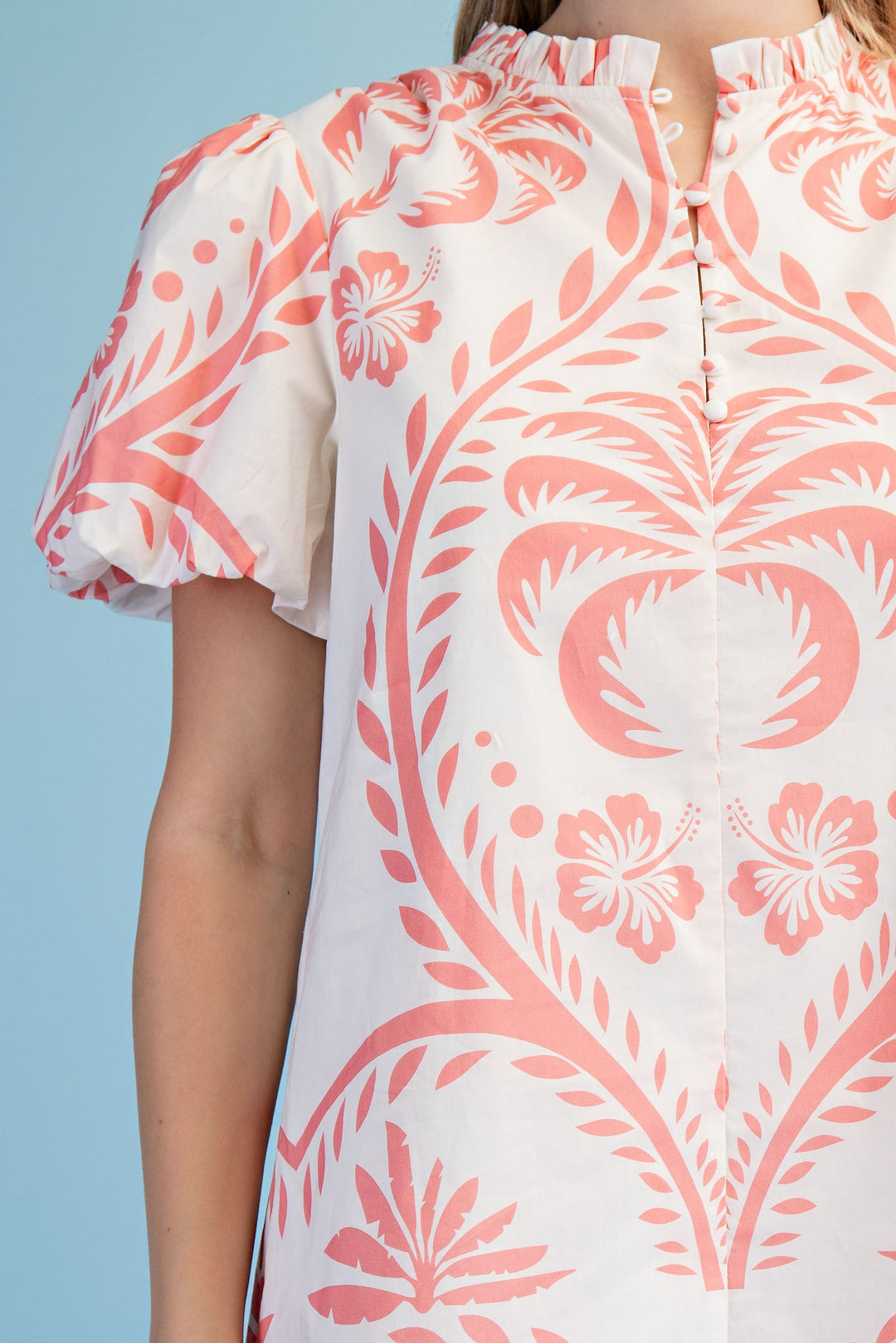 Elena Palm Hibiscus Dress Blush