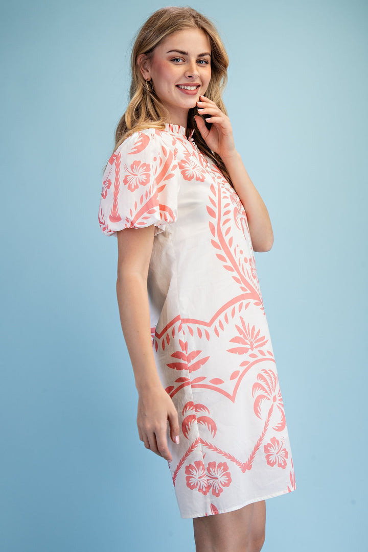 Elena Palm Hibiscus Dress Blush