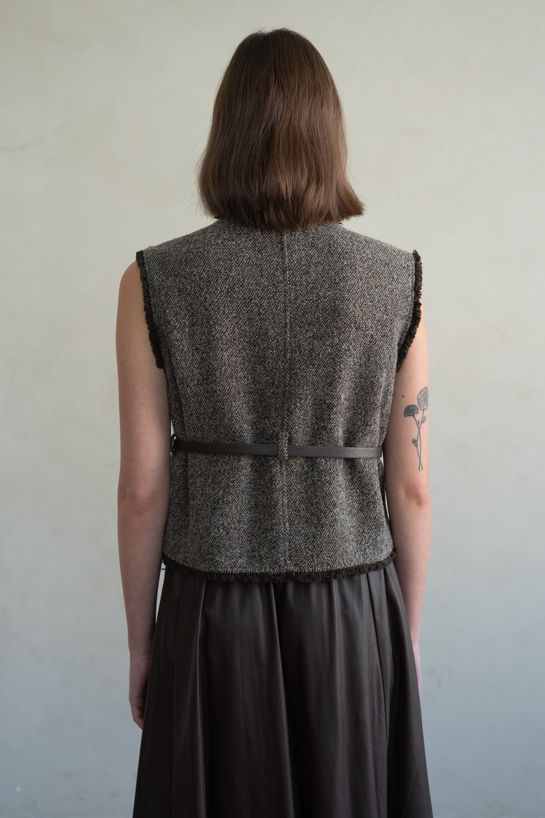 Belted Tweed Vest - Dark Brown