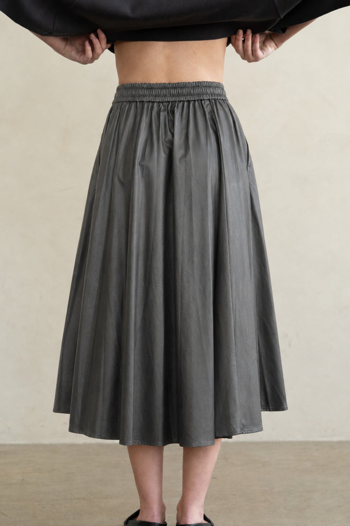 Drawstring Midi Skirt - Dark Grey