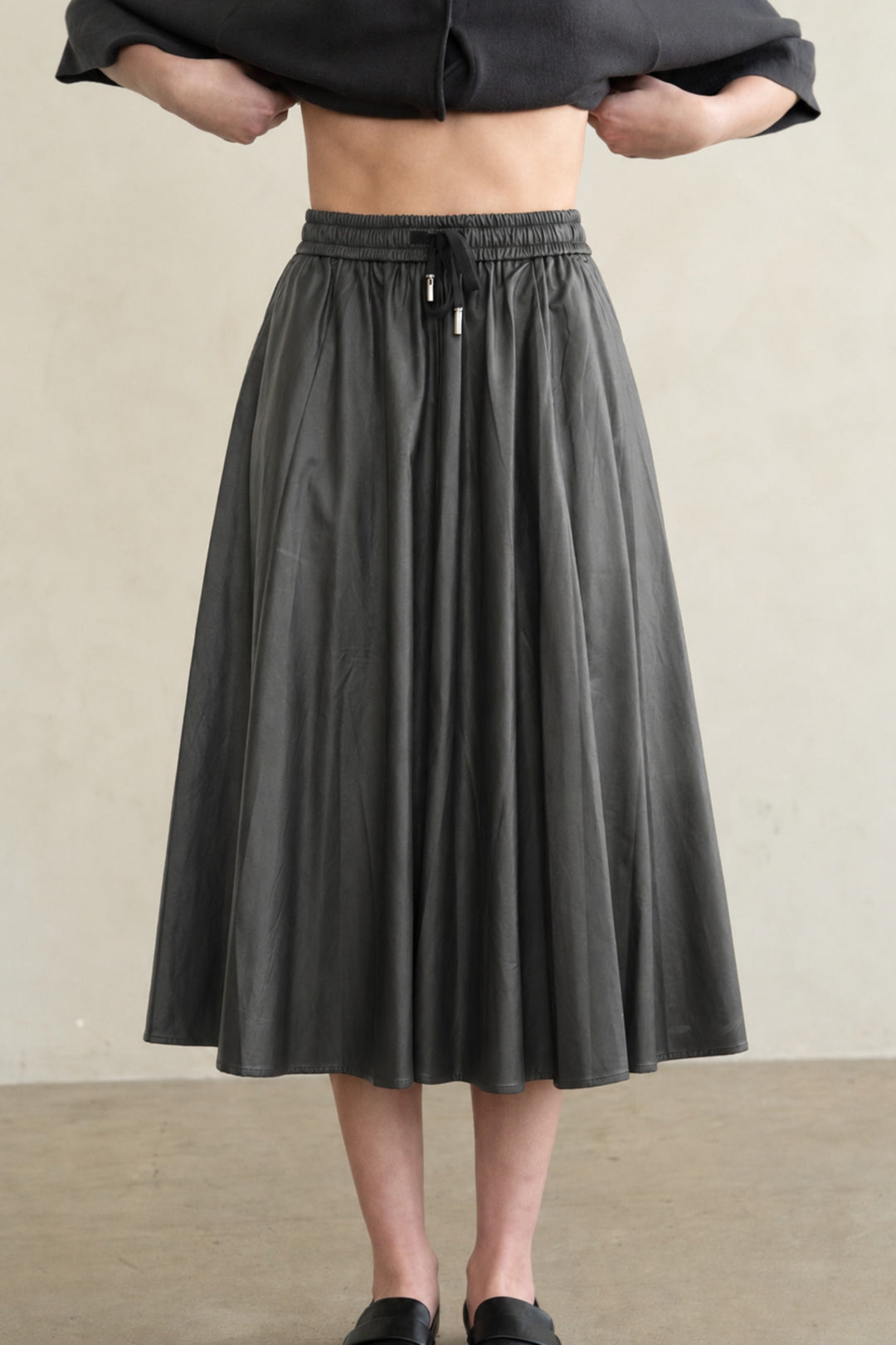Drawstring Midi Skirt - Dark Grey