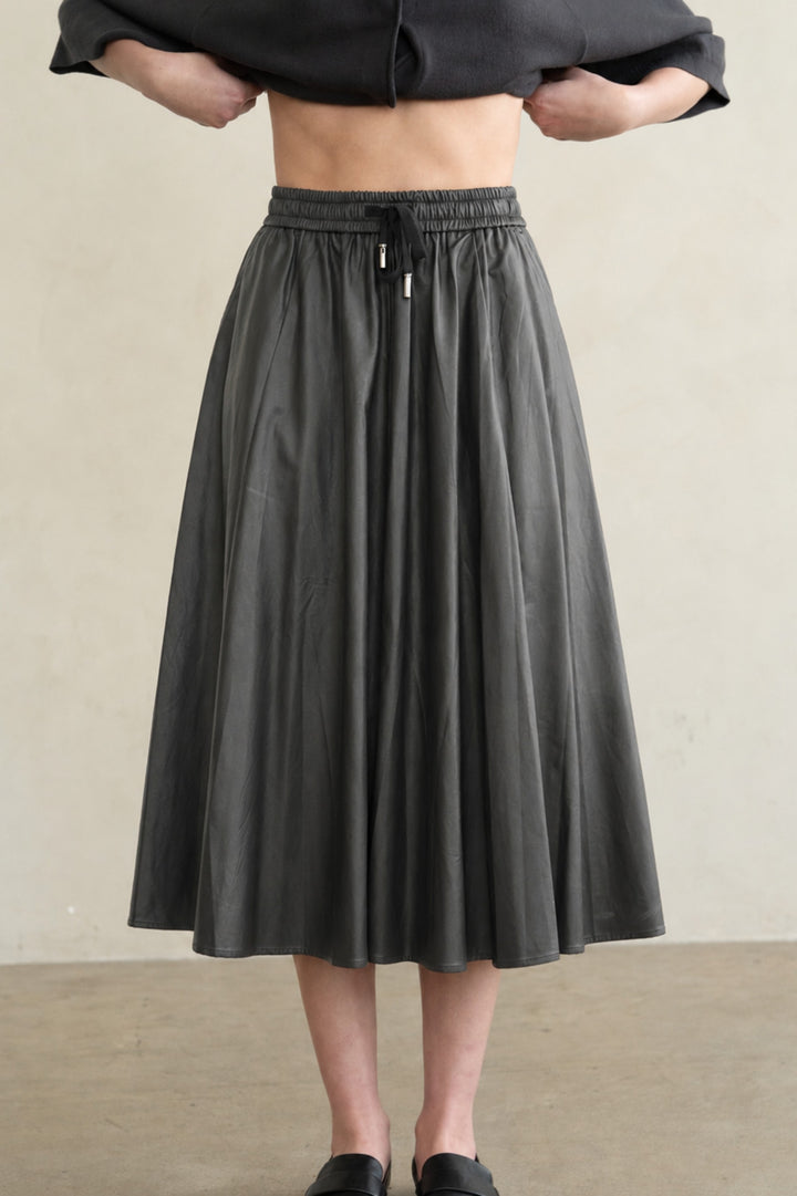 Drawstring Midi Skirt - Dark Grey