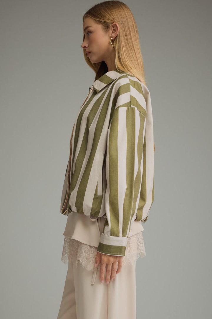 Amalie Striped Jacket - Olive