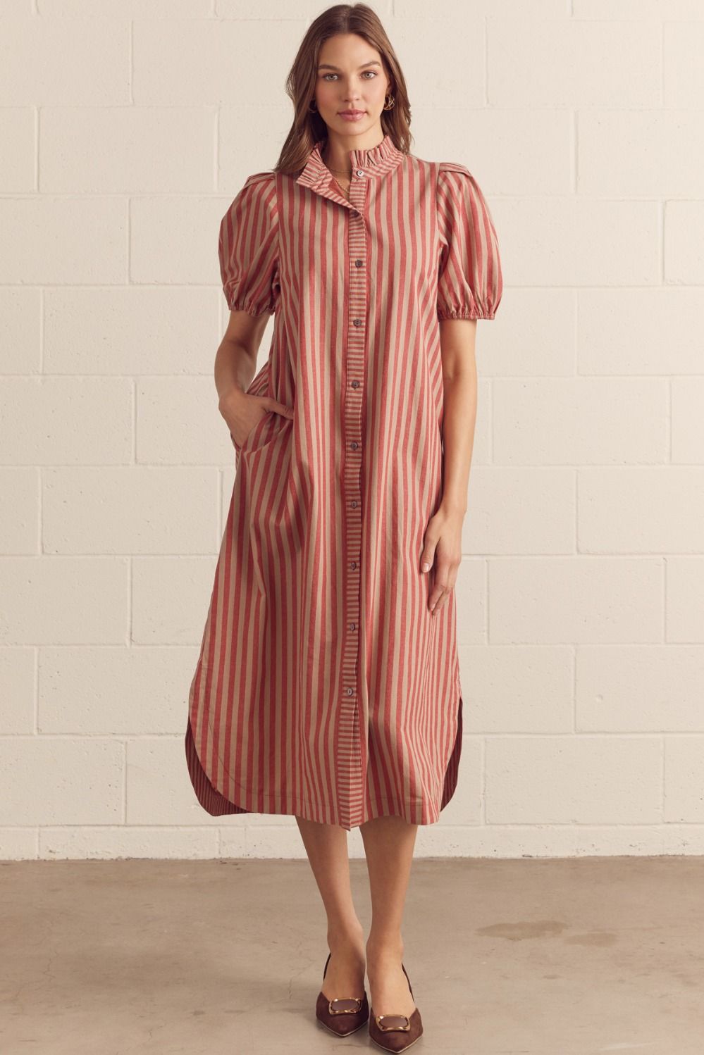 Anabelle Striped Midi Shirt Dress