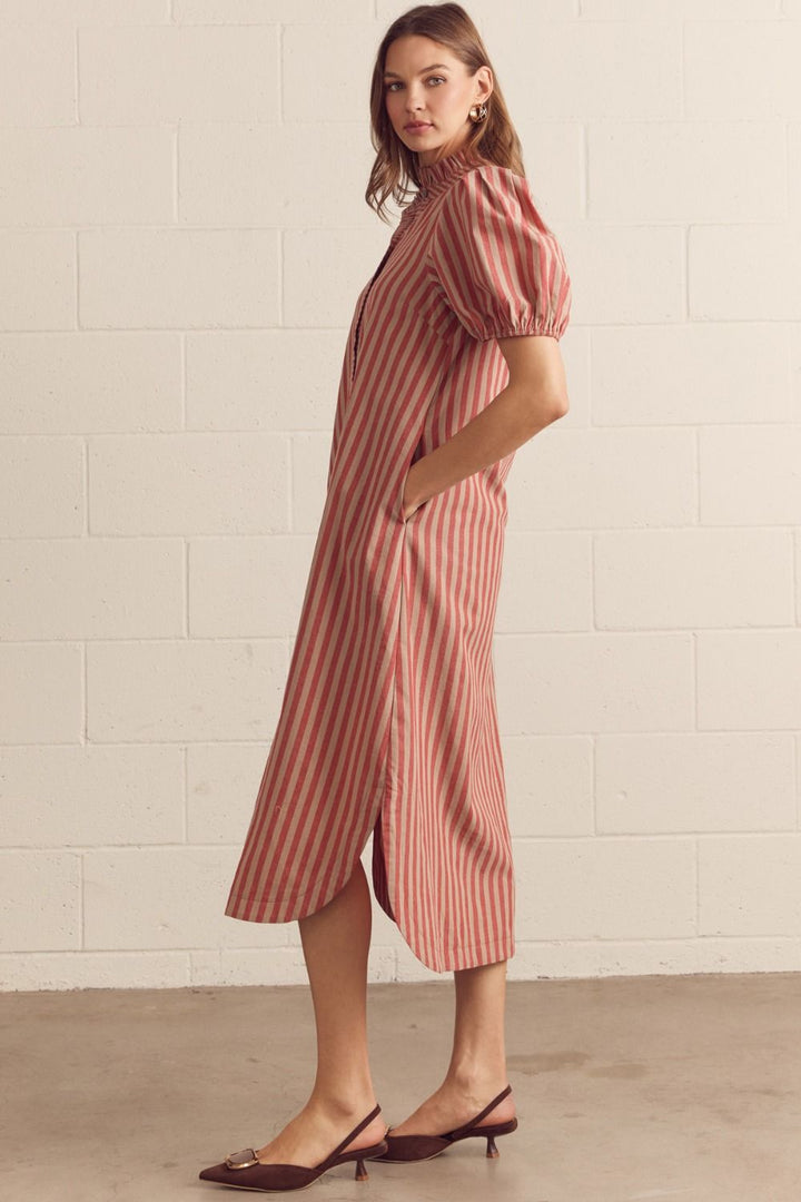 Anabelle Striped Midi Shirt Dress
