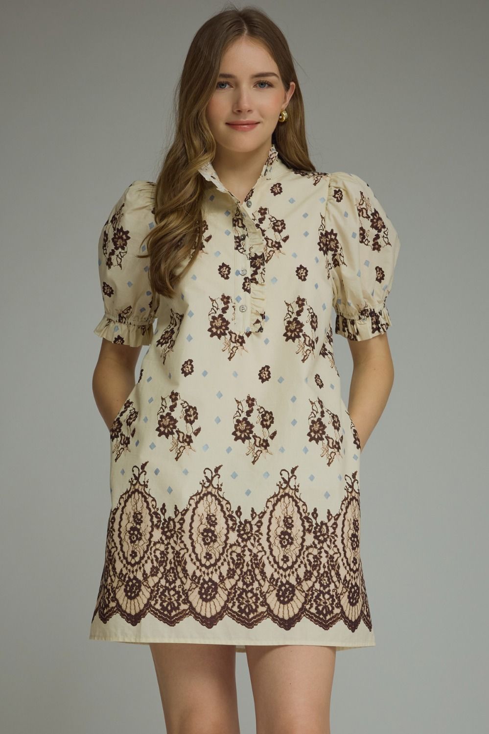 Blair Ruffle Detail Dress Ecru