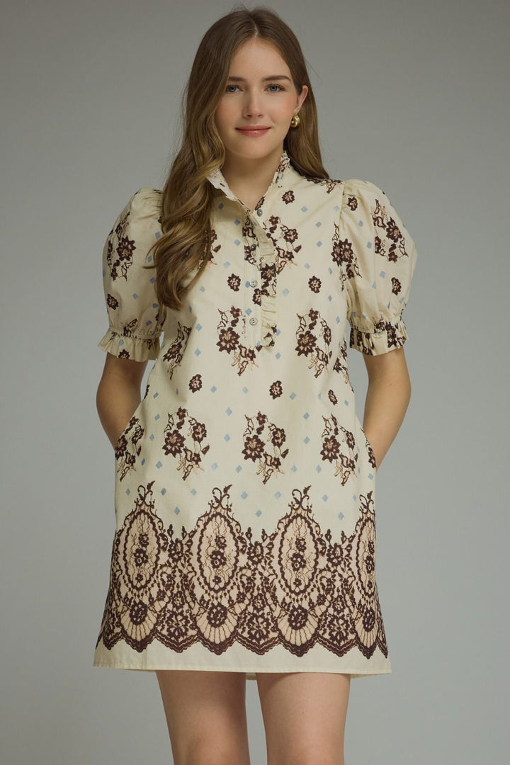 Blair Ruffle Detail Dress Ecru
