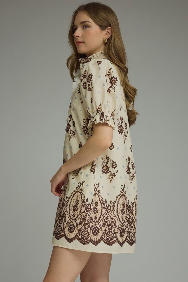 Blair Ruffle Detail Dress Ecru
