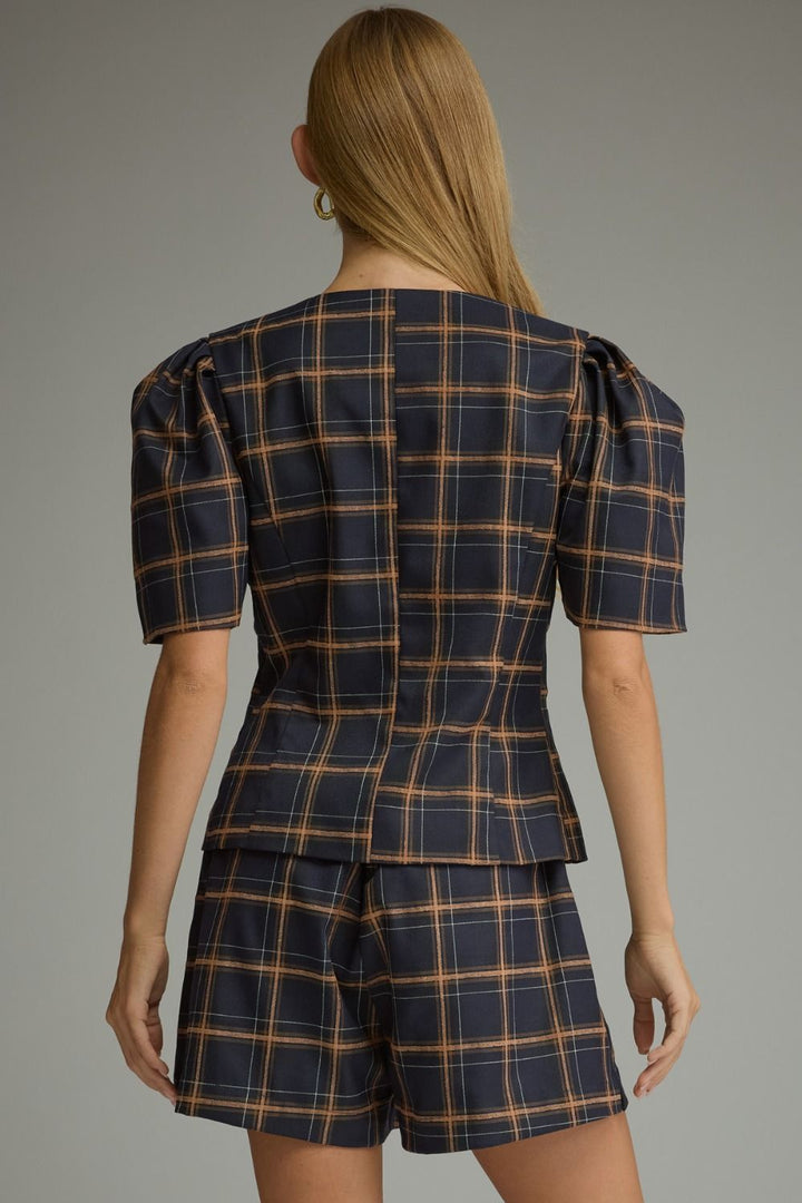 Briana Plaid Top - Navy